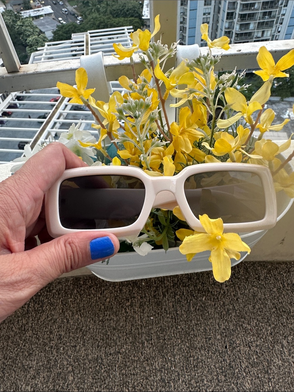 Retro Rectangular White Sunglasses - Bold Black Lenses